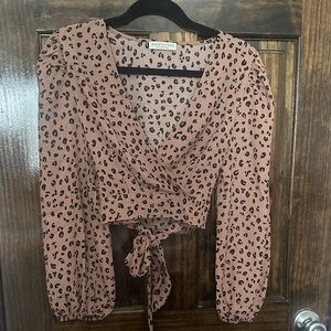 Paper Crane Pink Leopard Print Wrap Blouse